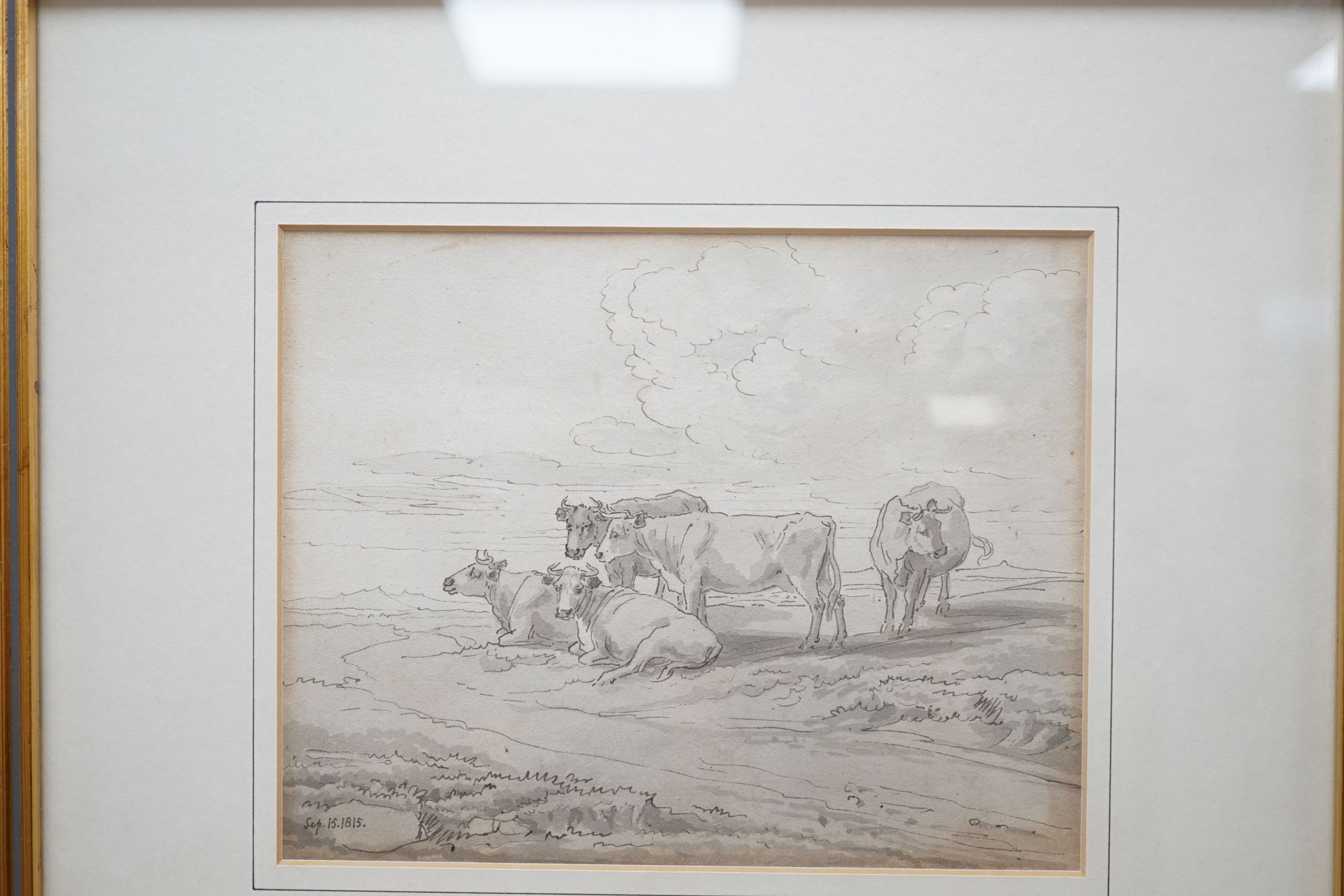 John White Abbott (1763-1851), Cattle resting, pen and wash drawing, inscribed Sep.15.1815, 15 x 19cm